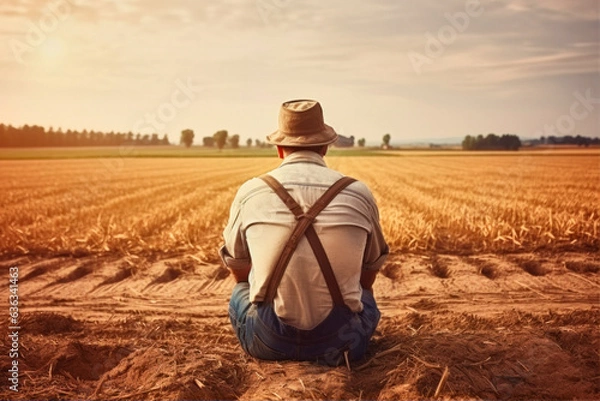 Fototapeta angry farmer in front of his field
