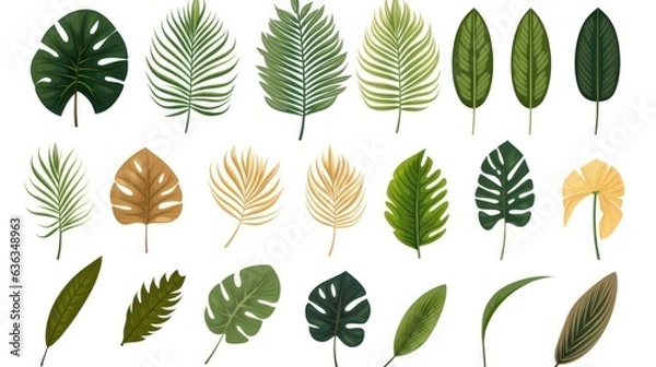 Fototapeta vintage palm leaves, nature botanical decorative collection. Vector illustration isolated collection tropical leaf set