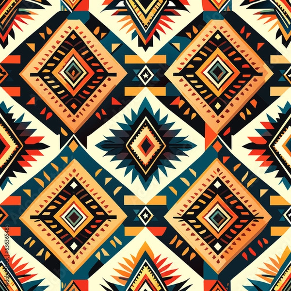 Fototapeta Tribal vector ornament. Seamless African pattern. Ethnic carpet with chevrons. Aztec style. Geometric mosaic on the tile, majolica. Ancient interior. Modern rug. Geo print on textile. Kente Cloth.