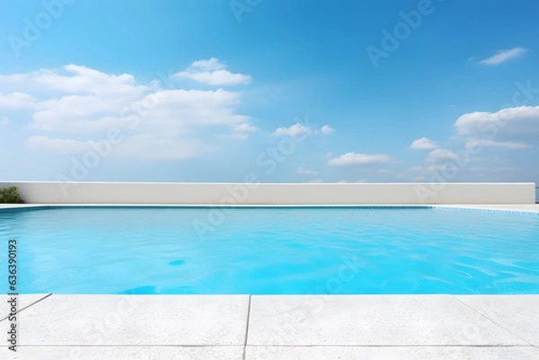 Fototapeta Empty poolside surface with summer travel hotel swimming pool background ai generated