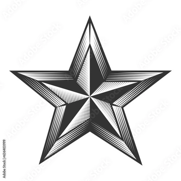 Fototapeta Western star. Vector illustration in engraving technique of polygonal star shape symbol.