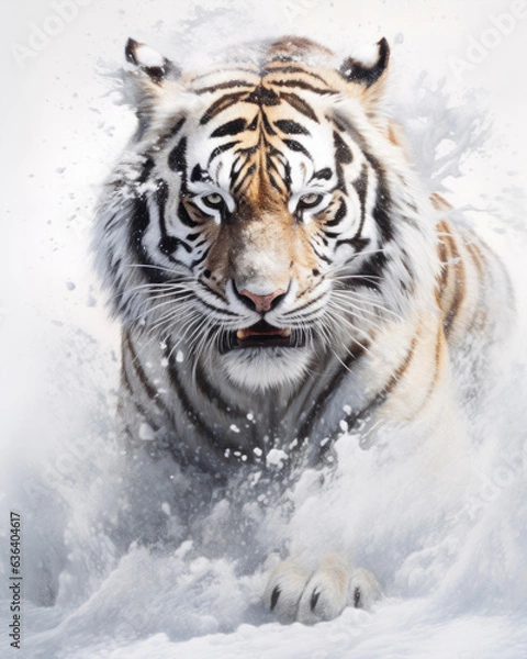 Fototapeta Generated photorealistic image of a wild tiger in the snow 