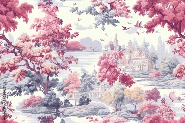 Obraz Multicolor Toile Pattern - Fabric Pattern - Classic Pattern - Clothing Pattern - Seamless Pattern - Generative AI