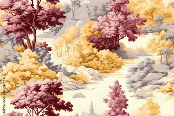 Obraz Multicolor Toile Pattern - Fabric Pattern - Classic Pattern - Clothing Pattern - Seamless Pattern - Generative AI