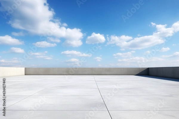 Fototapeta Empty concrete floor on the rooftop with the blue sky