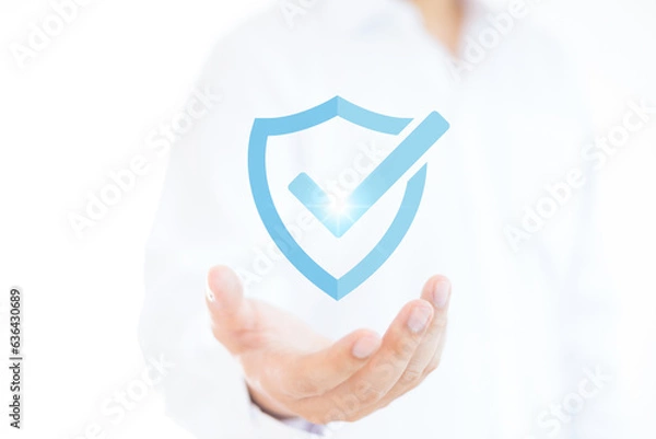 Fototapeta Hands accepting warranty icons The concept of quality assurance of business services. Approval of qualified guarantees or secure access system concepts.