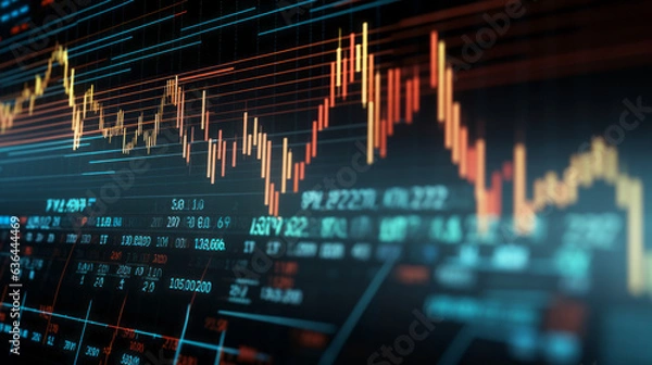 Fototapeta Vibrant and artistic patterns in stock market tickers 