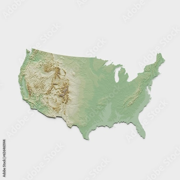 Fototapeta United States of America (Contiguous, Vers. 2) Topographic Relief Map  - 3D Render
