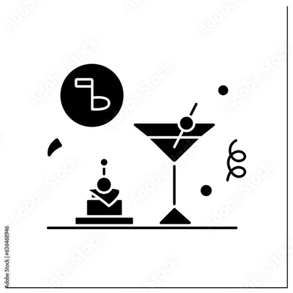 Fototapeta Cocktail party glyph icon. Cocktail reception. Celebration organized for purposes of social or business networking. Party concept. Filled flat sign. Isolated silhouette vector illustration