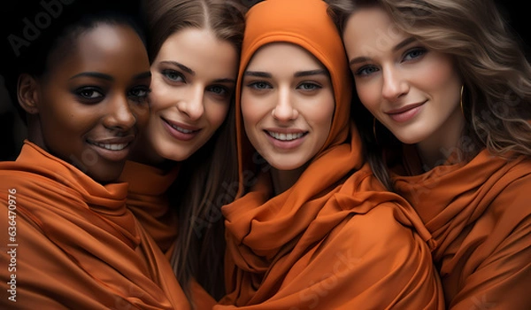 Fototapeta Captured Connection: Multicultural Women Embracing in Friendship