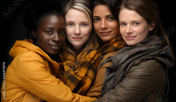 Obraz Unity in Diversity: Four Female Friends Embracing