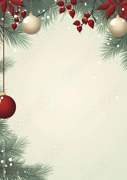 Fototapeta Personalize, Fill in the Blank, design Template Illustration and backgrounds for party and celebration printed invitations, posters, flyers, and banners, christmas, wreath, holly, berry, green, red, 