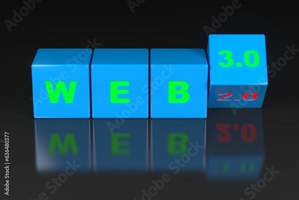 Obraz web3 text on blue cube black floor 