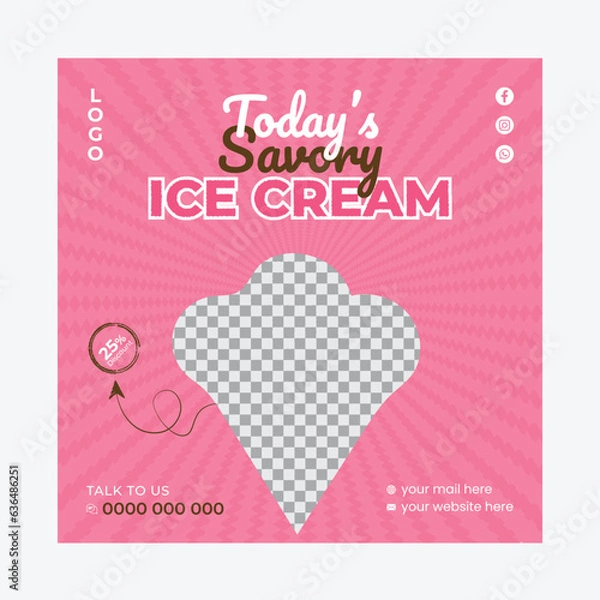 Obraz Ice Cream Post Design template with text effect 