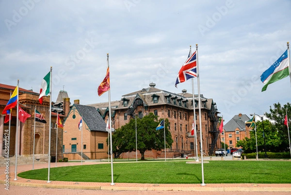 Fototapeta Buildings and flags, Hampton University, Virginia