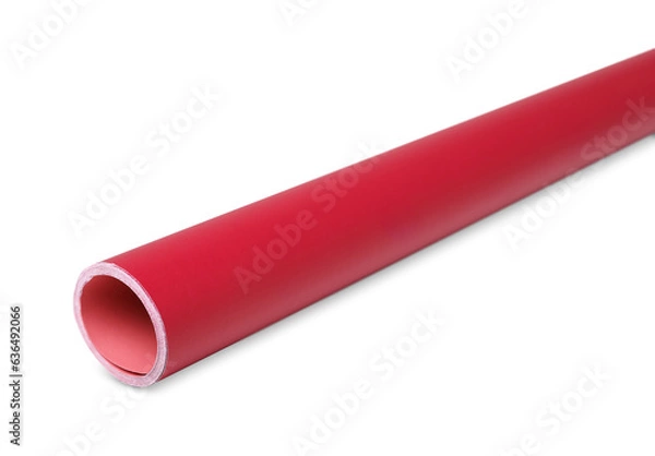 Fototapeta Roll of red wrapping paper on white background
