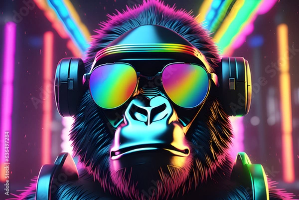Fototapeta rainbow gorilla in the universe. 
Generative AI