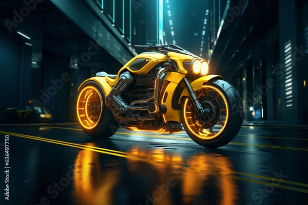 Fototapeta Motocicleta robótica futurista en una bodega