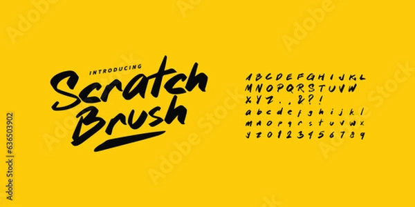 Obraz Scratch Brush is uneven, unexpected, playful font. Vector bold font for logotype, apparel design, album covers, branding, etc.