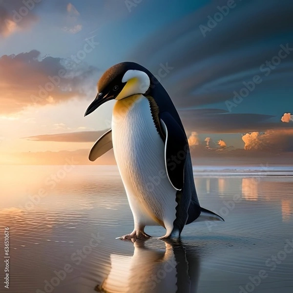 Obraz penguin at sunset