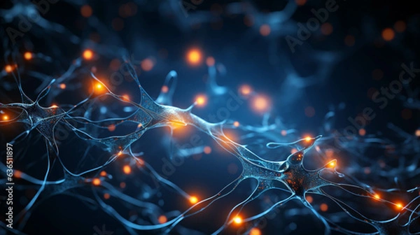 Fototapeta AI-Generated Neuron Image: A highly detailed visual representation of an artificial neuron created through artificial intelligence. It displays synaptic connections, axons, and dendrites, highlighting