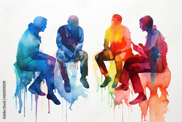 Obraz Watercolor Painting of a Group Therapy Session, Mental Health Concepts, Generative AI