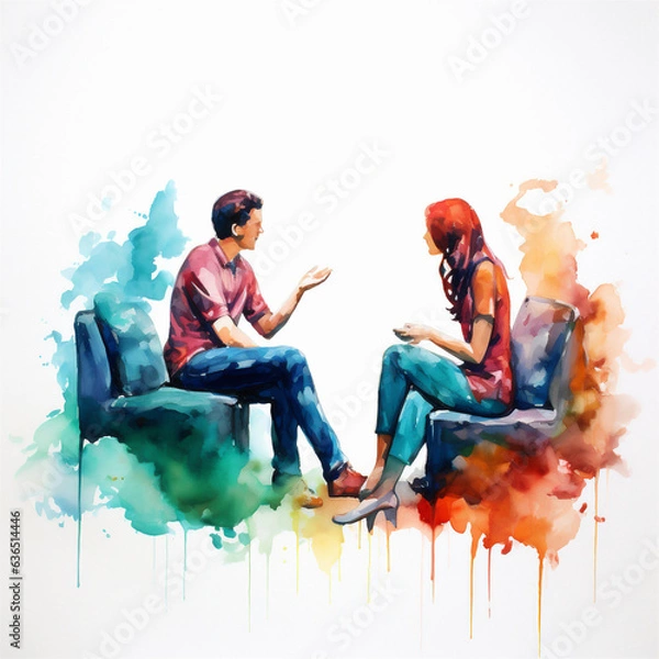 Fototapeta Watercolor Painting of a Group Therapy Session, Mental Health Concepts, Generative AI