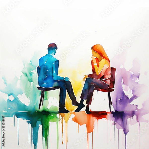 Obraz Watercolor Painting of a Group Therapy Session, Mental Health Concepts, Generative AI