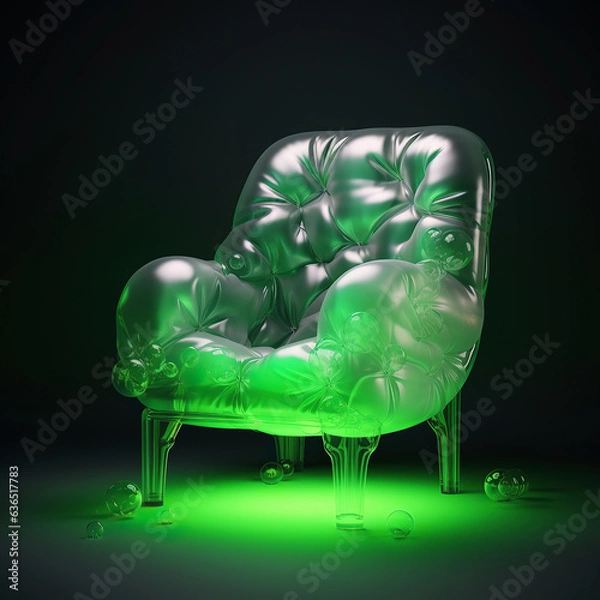 Fototapeta ai generated illustration transparent furniture design sofa inflatable fluorescent green