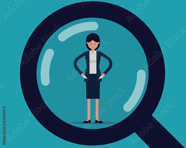 Fototapeta Magnifying glass looking business person auditing financial. Auditing financial statements concept