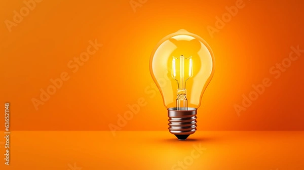 Fototapeta LED filament light bulb with copy space on orange background