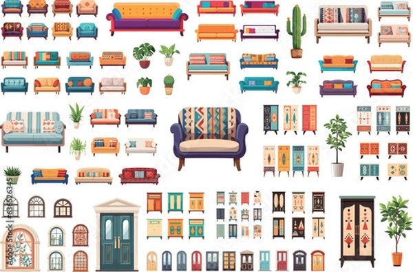 Obraz 可愛い家具のイラストセット