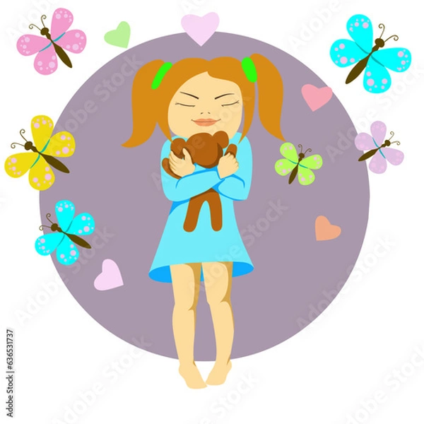 Obraz Child with a toy. A little girl hugs a teddy bear.
