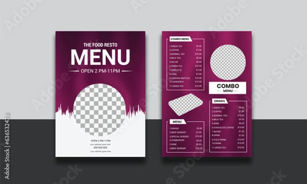 Obraz  Editable Food menu card template design, Restaurant Healthy luxury food menu Brochure flyer catalog leaflet booklet Template design