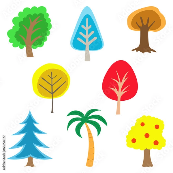 Fototapeta Set of Vector Colorful Simple Trees