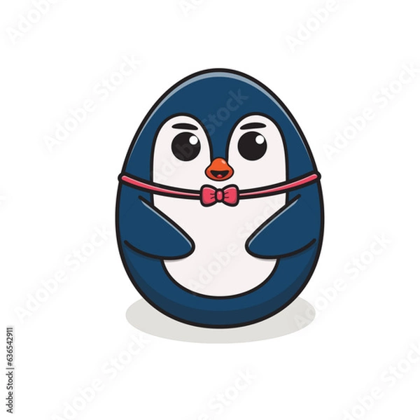 Obraz cute penguin animal character shaped like a moon like an egg. penguin character cartoon
