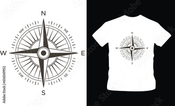 Obraz travel and adventures vintage old retro style campass t-shirt design editable template