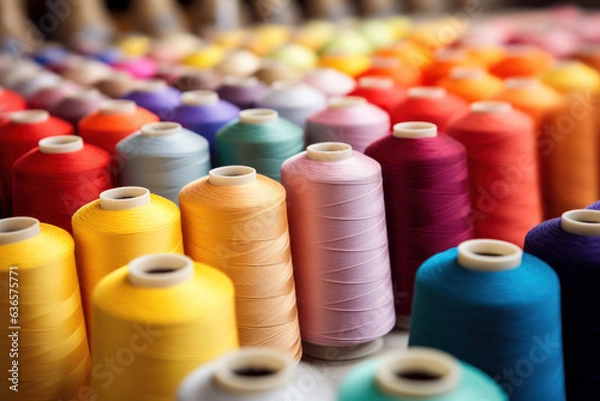 Obraz Bobbins with colored thread for industrial textile machines