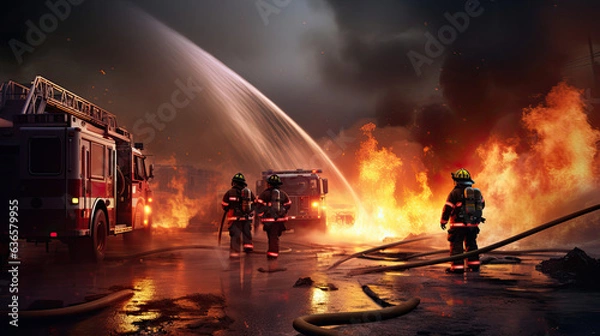 Obraz fireman at work fighting against a fire