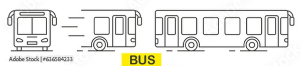 Fototapeta Public transport. Bus. Vector illustration of public transport. Thin line bus.