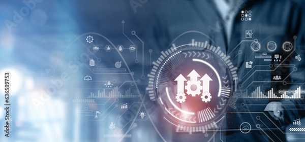 Fototapeta Efficiency, operational excellence concept. Productivity with excellence process. Industrial management in efficiency and efficient process. Lean cost and productivity growth. Continuous improvement.