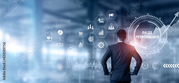 Fototapeta Sales performance concept. Sales manager planning from data analytics, managing, and driving performance to optimize team's capabilities and sales opportunity. Improve sales efficiency, agile CRM.