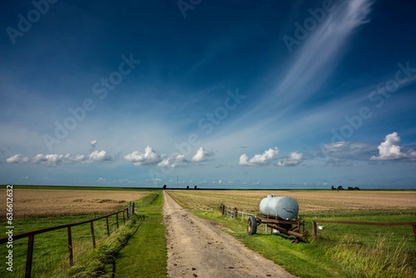 Fototapeta Fields behind the inner dike in the Groningen polder near Uithuizen.