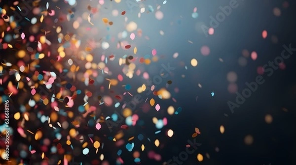 Fototapeta Blurred Background of a Confetti Rain in multiple Colors. Festive Backdrop for Celebrations
