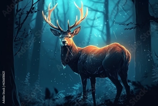 Fototapeta Deer mysterious forest. Generate Ai