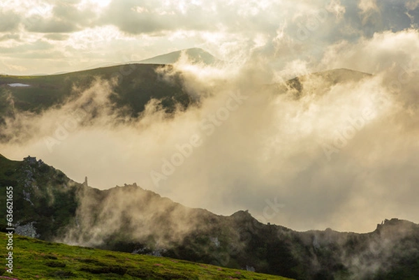 Fototapeta Fog and clouds in the Carpathians.