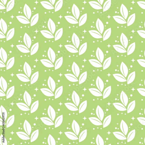 Fototapeta White leaves ower light green background seamless pattern. Vector illustration for decor, textiles, packaging, invitations, wallpapers, wrapping paper.