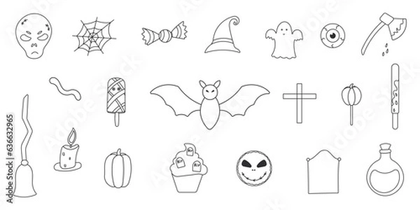 Obraz halloween pumpkin sweets bones line element set