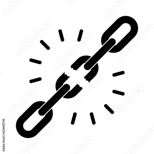 Fototapeta Broken chain graphic sign. Chain link broken isolated sign on white background. Vector illustration