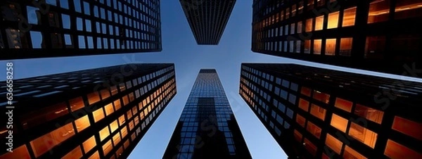 Fototapeta Central Business District, Office building low angle photography, generative ai